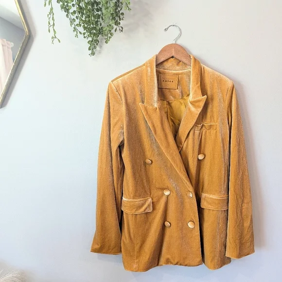 Blank NYC Mustard Yellow Women's Velvet Double-Breasted Jacket Sz M - Picture 2 of 7